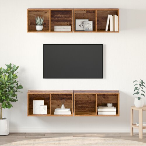 VidaXL TV Kabinet za Zid s policom s pohranom 4 pcs Staro drvo 37 x 37 x 72 cm Slike