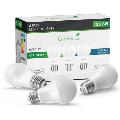 3 Set LED sijalk Green Tech (6 W, 600 lm, hladno bela svetloba, E27, 3 kosi)