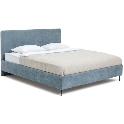 Bonami Selection Plavi tapecirani bračni krevet s madracem/letvičastim okvirom 180x200 cm Noira Slim - Slike