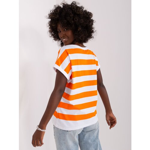 Fashion Hunters Basic white and orange striped blouse Slike