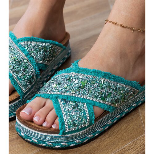 D/CEO Green flip-flops with rhinestones on straps Kelara Cene