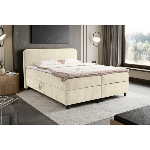 MID.YOU POSTELJA Z VZMETNICO 180 cm x 200 cm , les, tekstil krem barve Slike