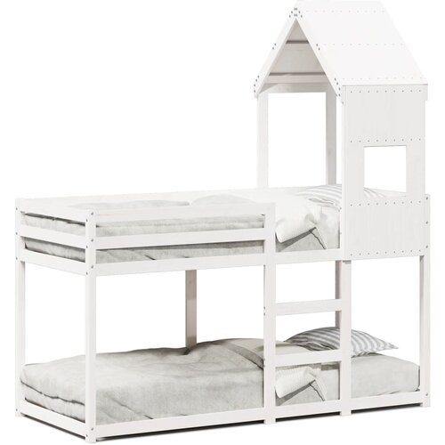 VidaXL Krevet na kat s krovom bijeli 75x190 cm puno drvo bor Slike