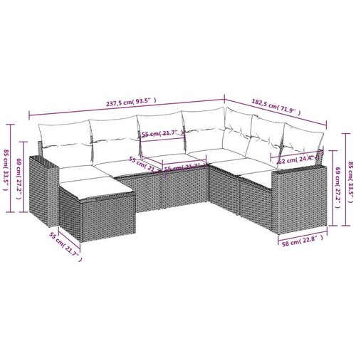 VidaXL 7-dijelni set vrtnih sofa sivi od poliratana Slike