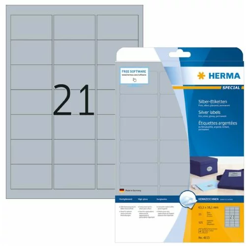 Herma etikete Superprint Special, 63.5 x 38.1 mm, 25/1, srebrne