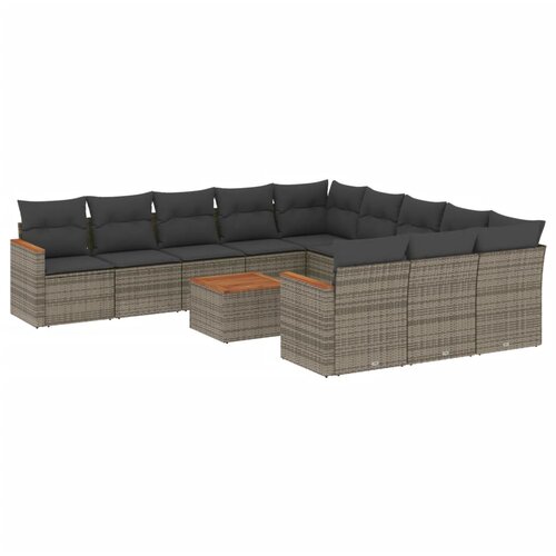  12-dijelni set vrtnih sofa od poliratana s jastucima sivi Slike
