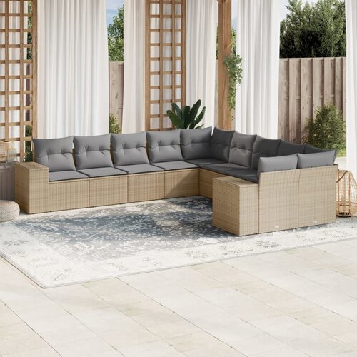 VidaXL 10-dijelni set vrtnih sofa s jastucima bež od poliratana Slike