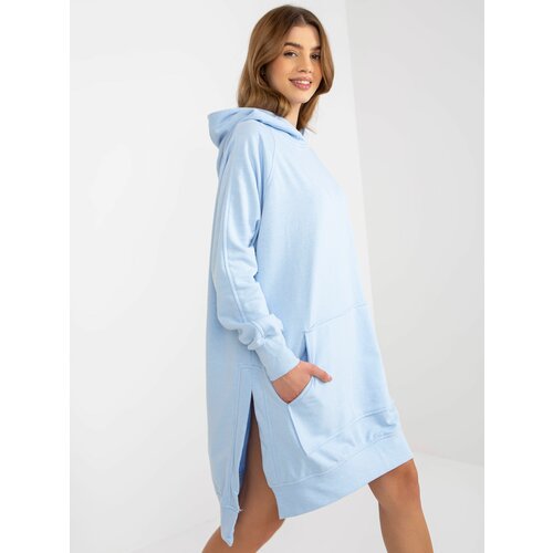 Fashion Hunters Light blue sweatshirt basic dress with hood Slike