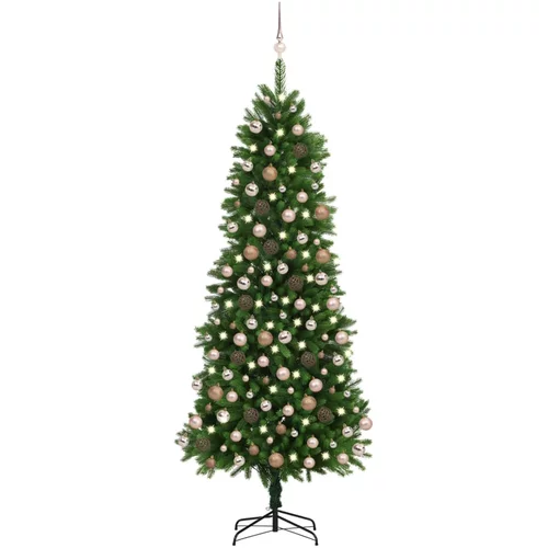 In umjetno božićno drvce s LED svjetlima i kuglicama 240 cm zeleno