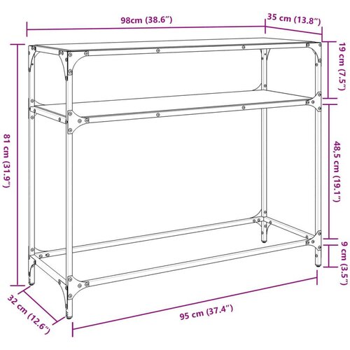 vidaXL Konzolna mizica s stekleno površino 98x35x81 cm jeklo Cene