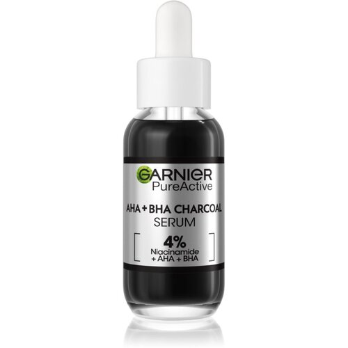 Garnier Pure Active AHA + BHA Charcoal Serum serum za obraz za vse tipe kože 30 ml za ženske Slike