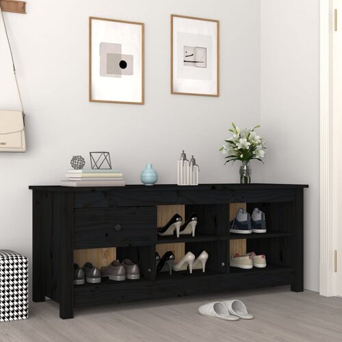 Ormarić za cipele crni 110 x 38 x 45,5 cm od masivne borovine Slike