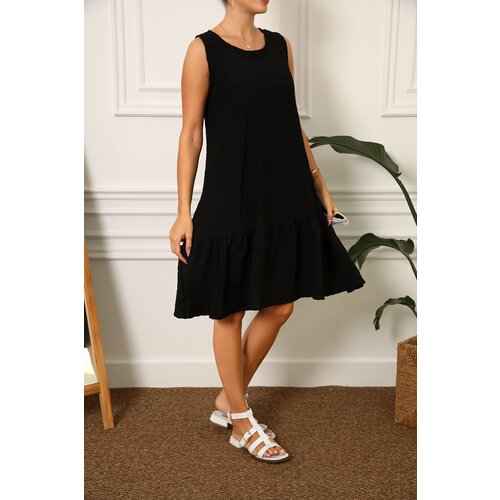 armonika Women's Black Pistachio Sleeveless Dress with Frill Skirt Slike