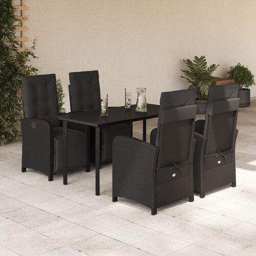  5-dijelni vrtni blagovaonski set s jastucima od poliratana crni Cijene