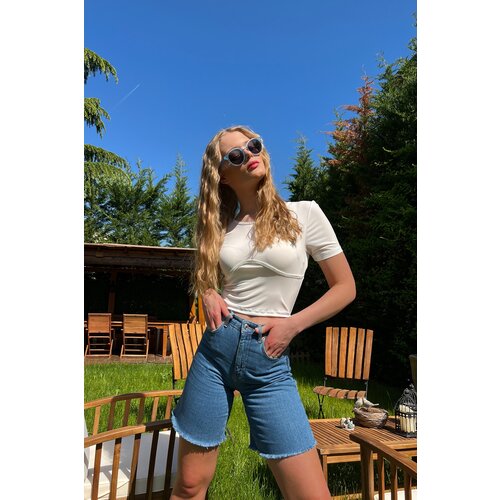 Trend Ala&amp;ccedil;atı Stili Shorts - Blue - High Waist Slike