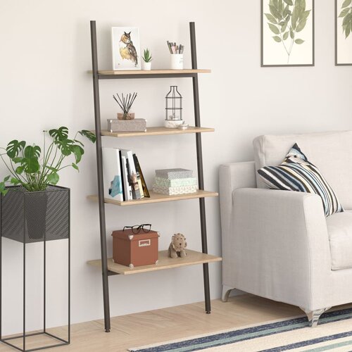 The Living Store 4-nadstropni prislonski regal svetlo rjav in črn 64x34x150,5 cm - Prislonski Regal, (21555036) Slike