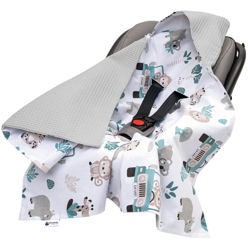 Medi Partners Baby carrier wrap – blanket with hood 85x85 cm – Waffle – Mint Zoo + gray Waffle Cene