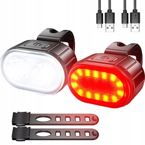  Set USB akumulatorske kolesarske svetilke + zadnja luč 2 Slike