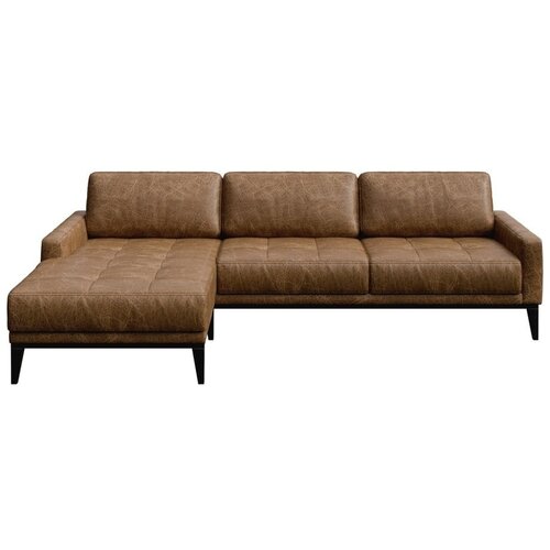 MESONICA konjak rjava usnjena kotna sedežna garnitura Musso Tufted, levi kot Cene