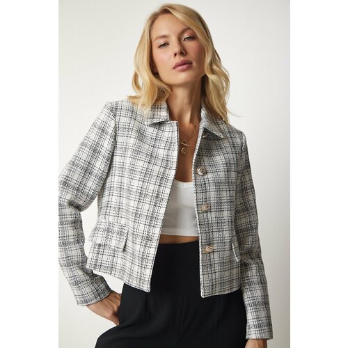Happiness İstanbul Women's White Buttoned Tweed Jacket Slike