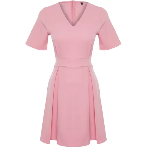 Trendyol Pink Belted Waist Open Mini Woven Short Sleeve Dress