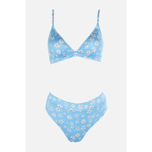 Trendyol Blue Floral Pattern High Waist Bikini Set Cene