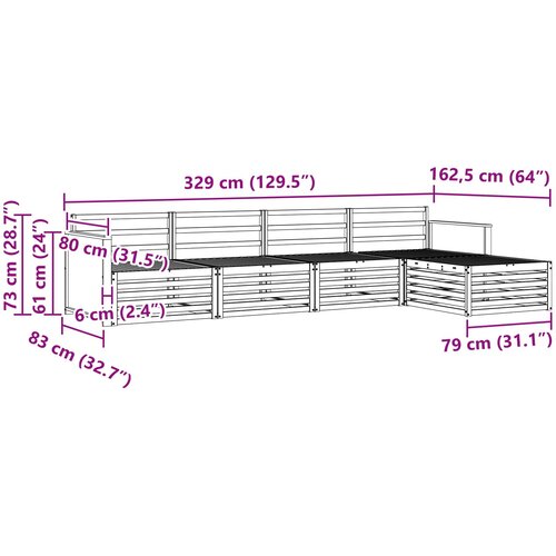  Set vanjskih sofa 5 kom. Prirodna Čvrsto drvo akacije 329 x 162,5 x 73 cm Slike