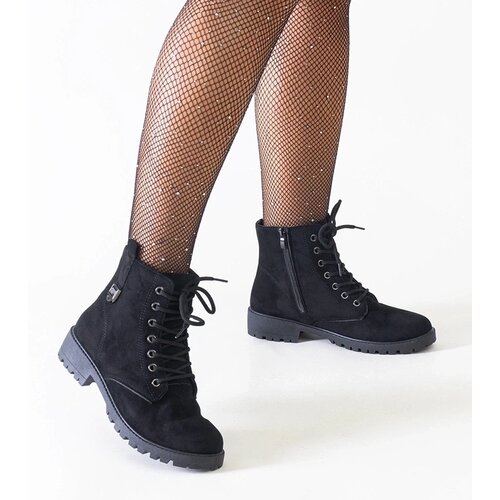  Black eco-suede worker ankle boots on a platform Madana Slike