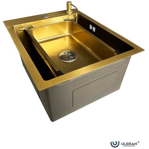 Ulgran Inox sudopera HD4050 Zlatna sa dozerom za deterdžent i korpicom 40x50cm Slike