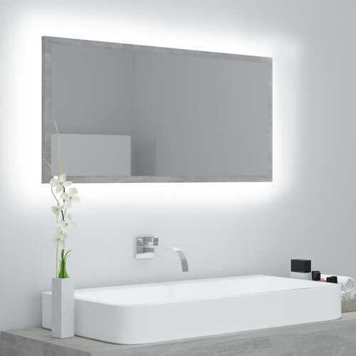 vidaXL LED kupaonsko ogledalo siva boja betona 90 x 8,5 x 37 cm drveno Cijene