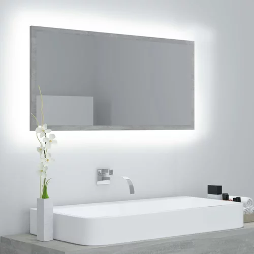 vidaXL LED kupaonsko ogledalo siva boja betona 90 x 8,5 x 37 cm drveno
