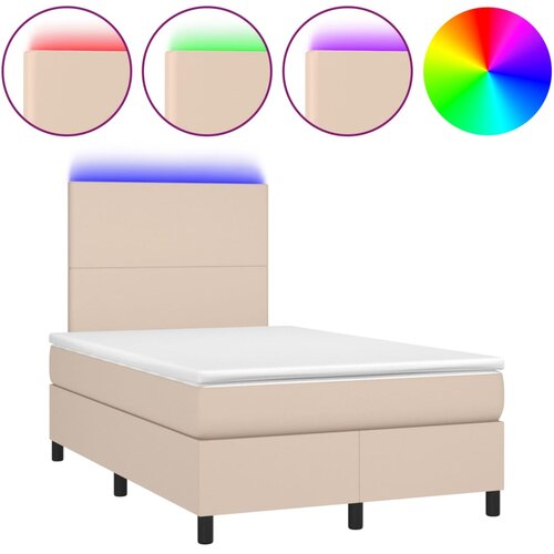  Krevet box spring madrac LED cappuccino 120x200cm umjetna koža Slike