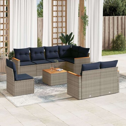  9-dijelni set vrtnih sofa od poliratana s jastucima sivi Slike