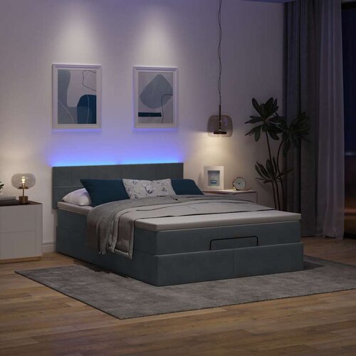 VidaXL Otomanski krevet s madracem&amp;amp;LED tamnosivi 140x190 cm bar&amp;scaron;unasti Slike