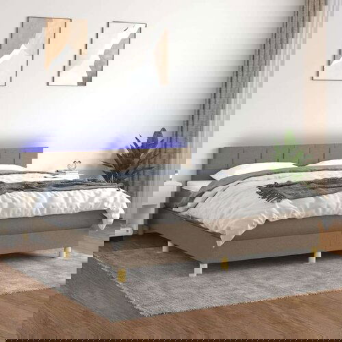  Krevet box spring s madracem LED smeđesivi 160x200 cm tkanina Cijene