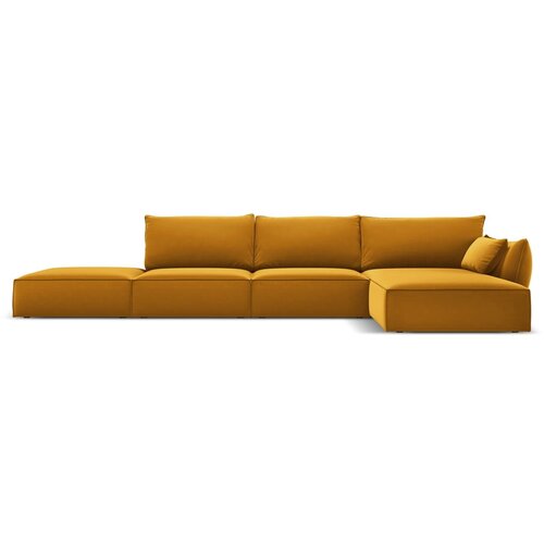 Mazzini Sofas Gorčično rumena žametna kotna sedežna garnitura z ležalnikom (desni kot) Vanda &amp;ndash; Slike
