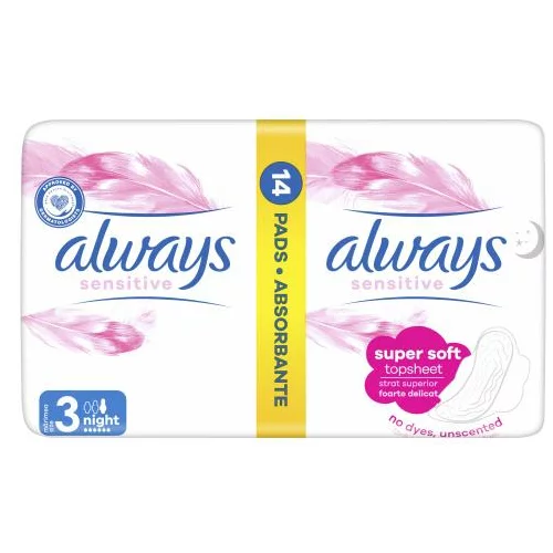 Always Sensitive Night Set noćni higijenski uložak s krilcima 14 kom za ženske