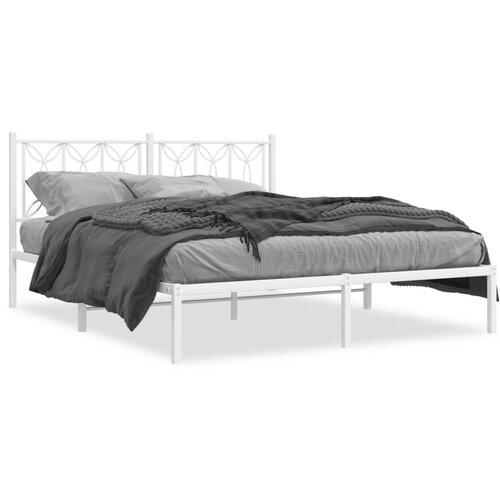 vidaXL Kovinski posteljni okvir z vzglavjem bel 150x200 cm Cene