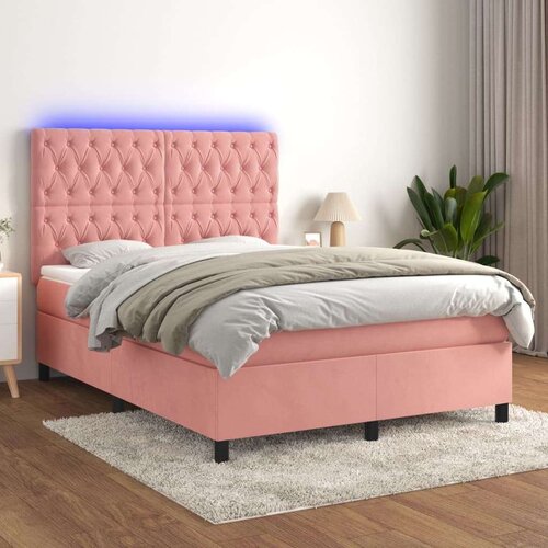 Krevet box spring s madracem LED ružičasti 140x200cm bar&amp;scaron;unasti Slike
