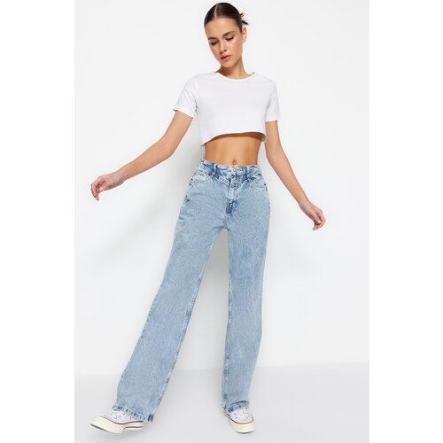 Trendyol Blue Waist Detailed High Waist 90's Wide Leg Jeans Cene