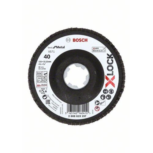 Bosch X-Lock lamelne ploče, verzija pod uglom, vlaknasta ploča, ?115 mm, G 40, X571, Best for Metal, 1 komad D= 115 mm G= 40, pod uglom ( Slike