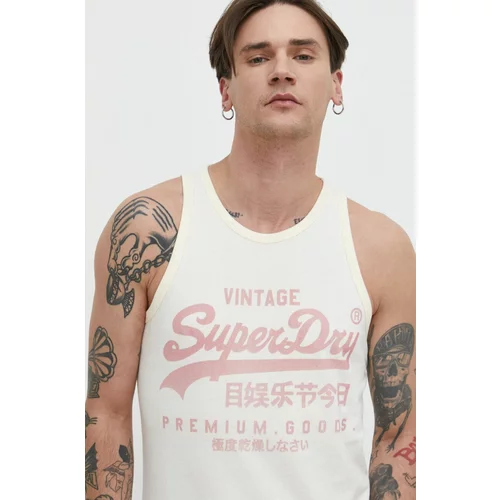 Superdry Bombažna kratka majica moški, bež barva