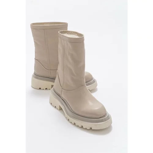 LuviShoes The Accessory Light Beige Skin Women's Boots From Genuine Leather.