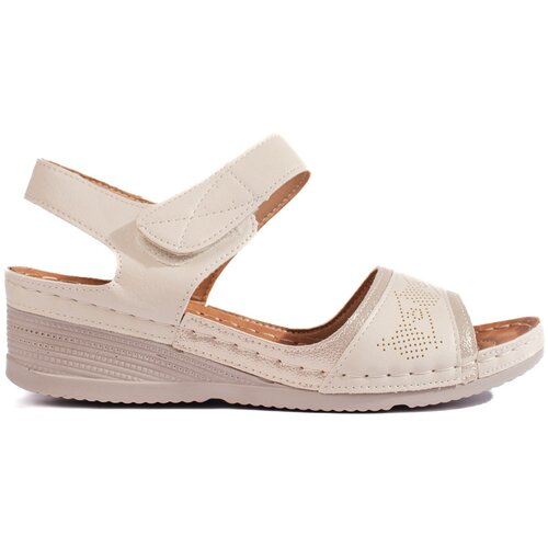 Shelvt Beige women's Velcro sandals Cene