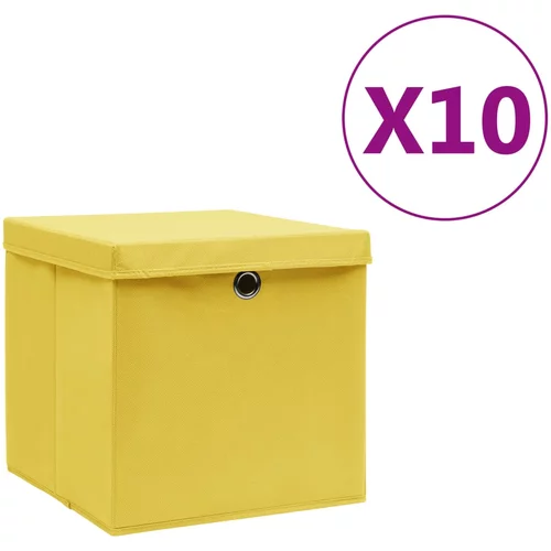  Kutije za pohranu s poklopcima 10 kom 28 x 28 x 28 cm žute