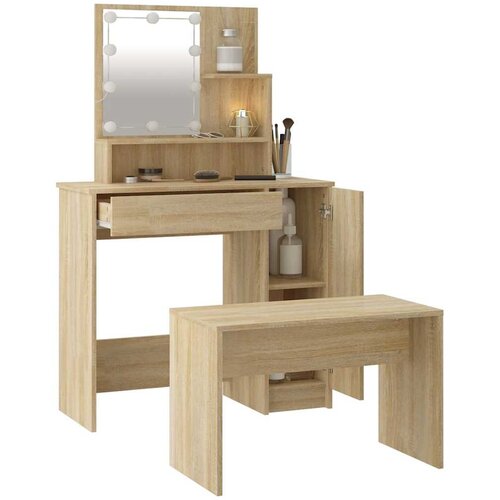  Set toaletnog stolića boja hrasta sonome LED konstruirano drvo Smeđa 86.5 x 35 x 136 cm Slike