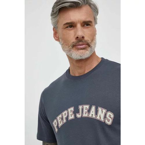 PepeJeans Bombažna kratka majica moški, siva barva