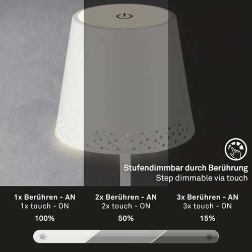 BRILO LED punjiva dodirna stona lampa KIKI LED/2,6W/5V IP44 2600 mAh bela Slike