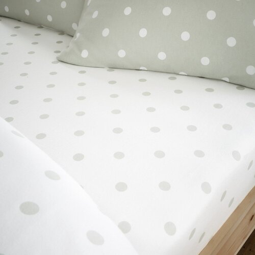 Catherine Lansfield Bela/zelena napenjalna flanelna rjuha 90x190 cm Polka Dot &amp;ndash; Slike