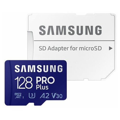 Samsung MicroSD 128GB, pro plus, SDXC, UHS-I U3 V30 A2 w/SD adapter ( MB-MD128SA/EU ) Slike